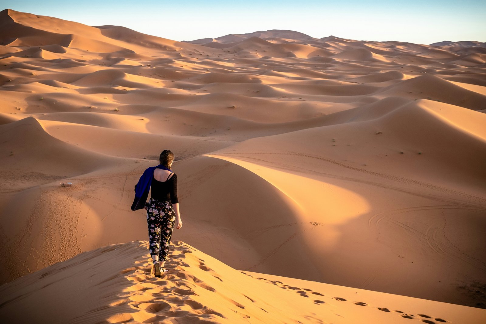 Golden sand dunes at sunset in Merzouga Desert – 5 Days From Tangier to Marrakech
