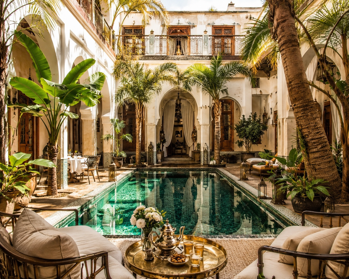Luxury Moroccan riad courtyard with swimming pool in Marrakech – 5-Day Private Luxury Honeymoon Escape from Marrakech
